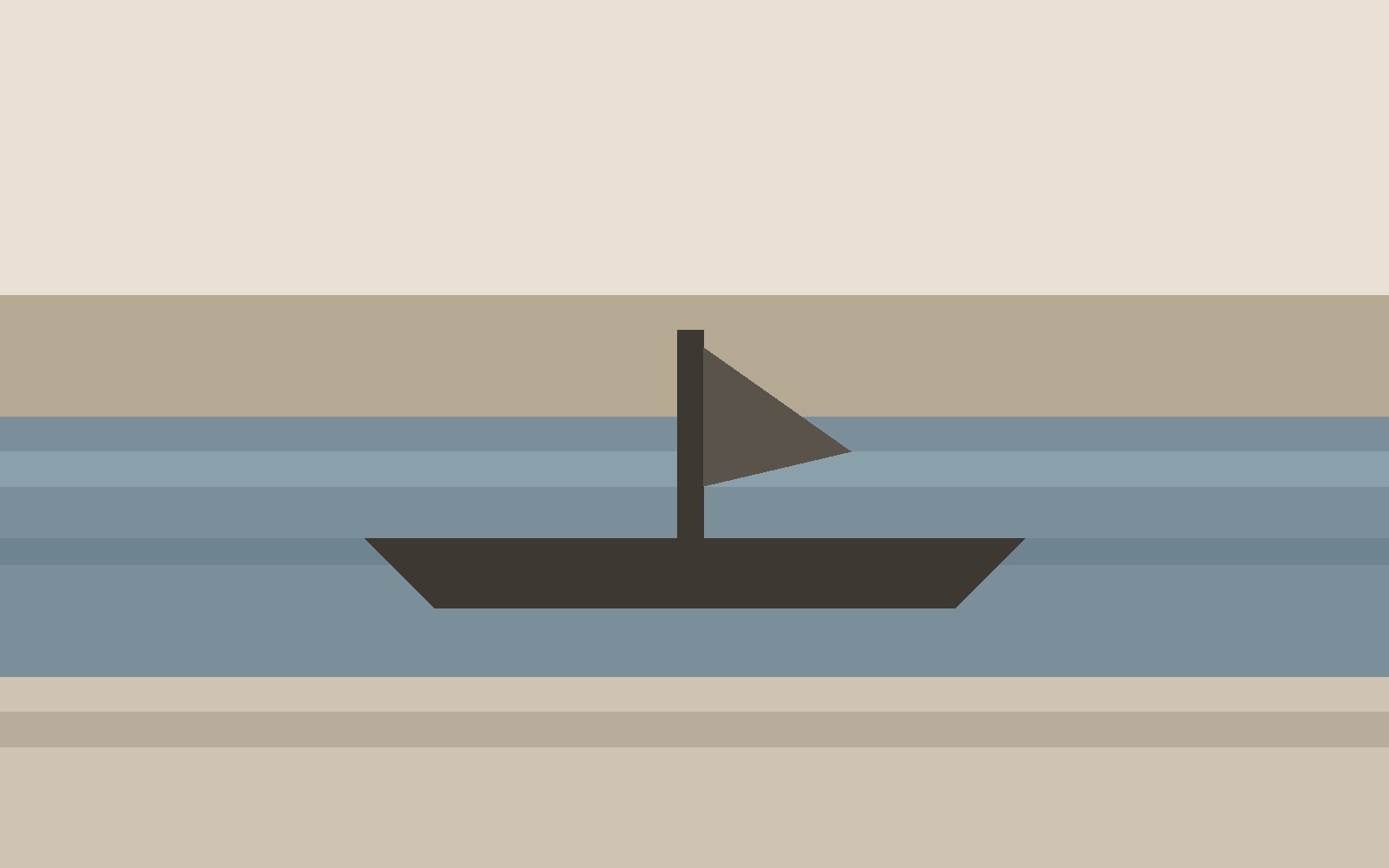 The Call — shore, boat silhouette, cream stone graybox